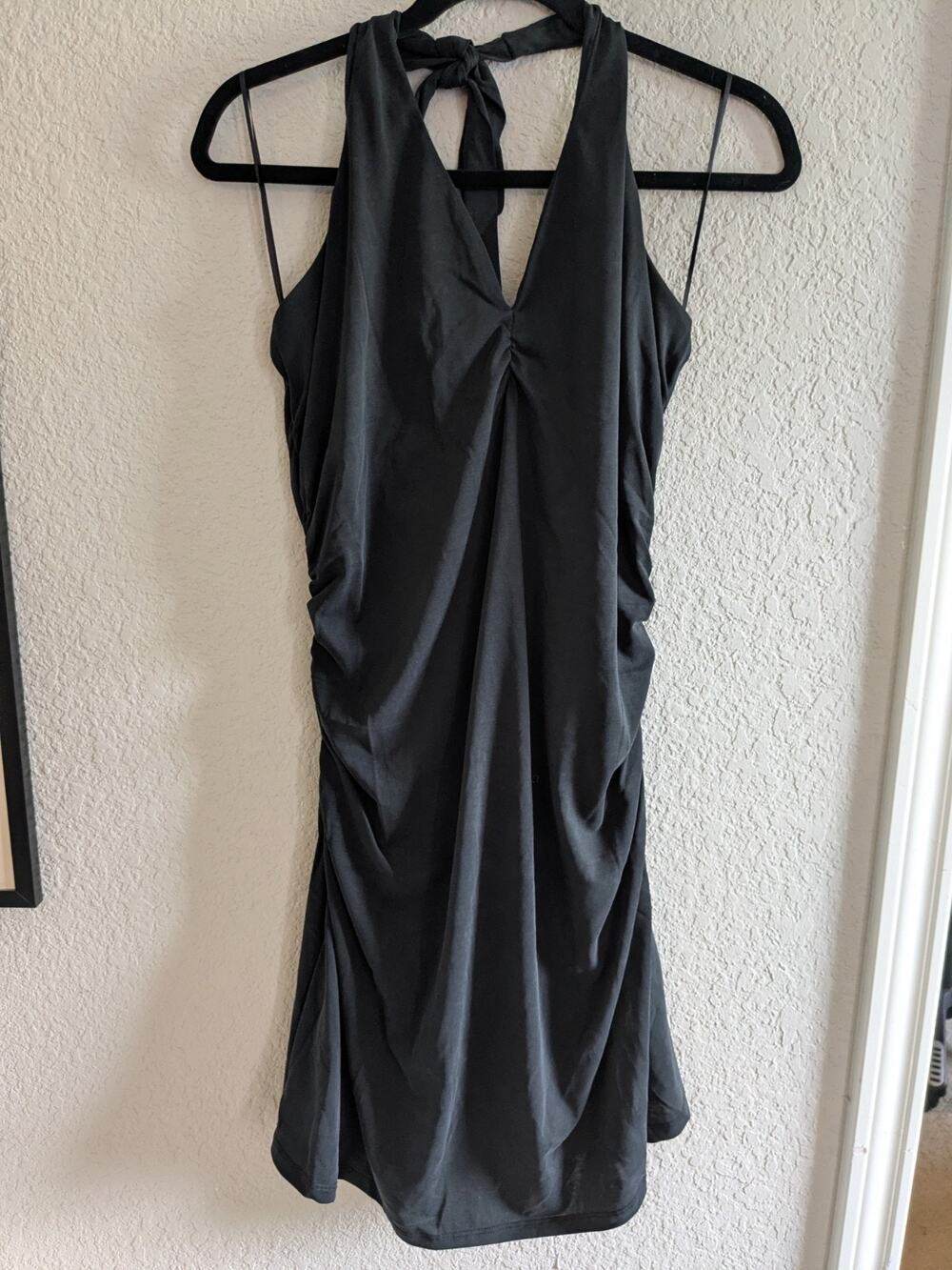 NWT Anthropologie Celandine Active Dress XL Black Silky Feel Halter Elastic Back